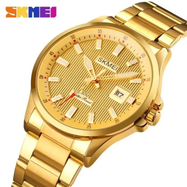 SKMEI 1654 Fashion Casual Lumnious Date Display Stainless Steel Analog Watch For Men - Golden