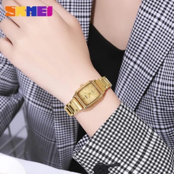 SKMEI 2237 Women's Stylish And Versatile Square Shape Quartz Movement Stainless Steel Watch - Golden - Image 2