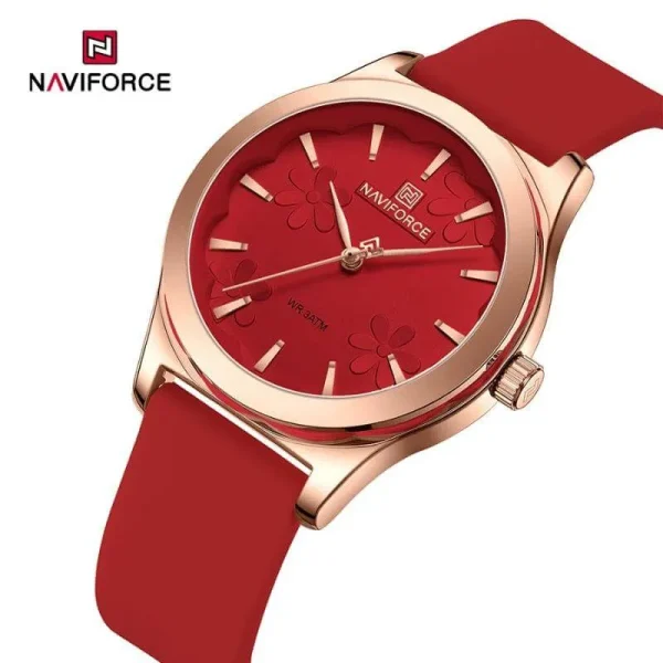 NaviForce NF5051 Women's Elegant Floral Pattern Minimalist Dial Silicon Strap Watch - Red