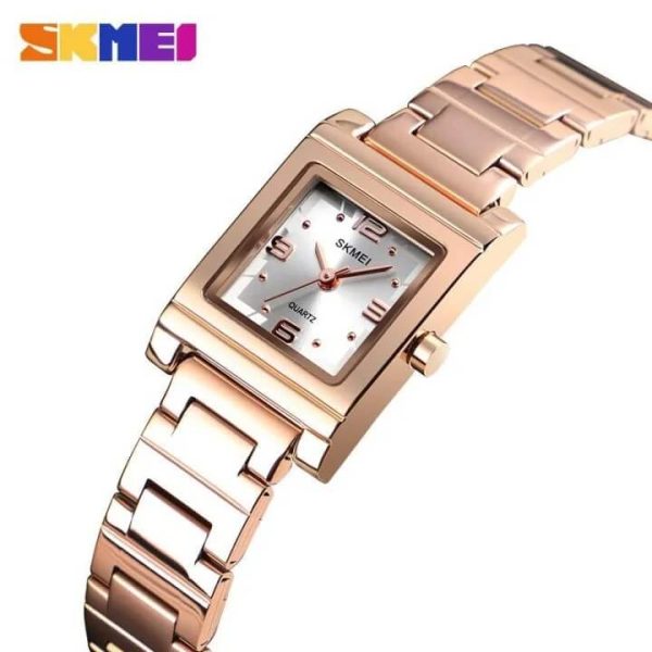 SKMEI 1388 Casual Fashion Analog Display Square Dial Stainless Steel Watch For Women - Rosegold