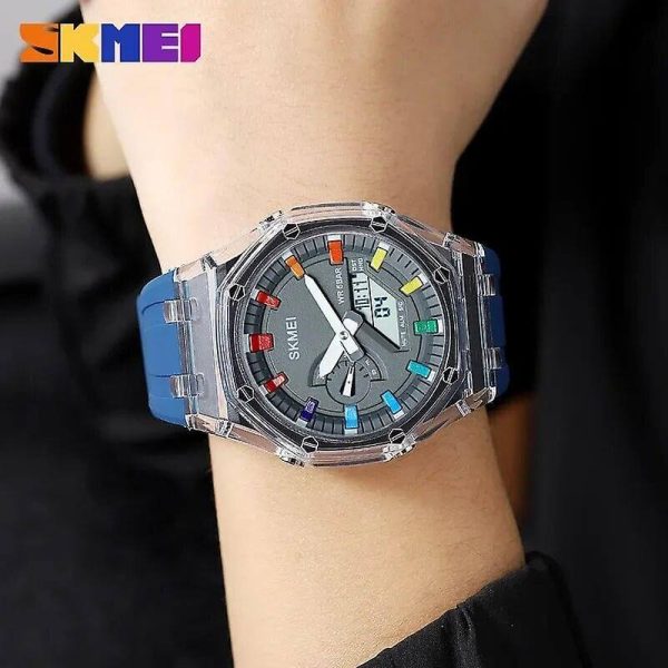 SKMEI 2100 Digital Watch Colorful LED Display Shock Resistant Outdoor Watch For Men - White/Blue - Image 2