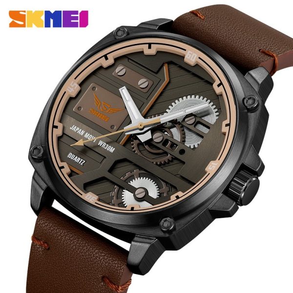 SKMEI 2289 Fashion Sports Casual Leather Strap Quartz Movement Watch For Men - Dark Brown