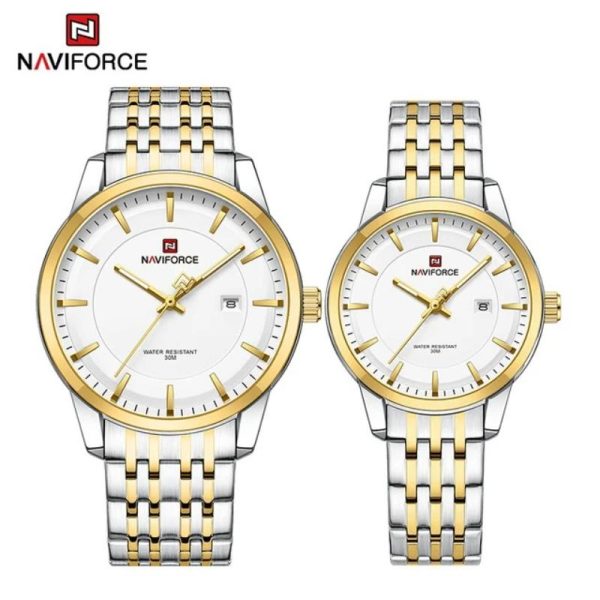 NaviForce NF9228 Business Fashion Quartz Date Display Stainless Steel Watch For Couple - White/Golden