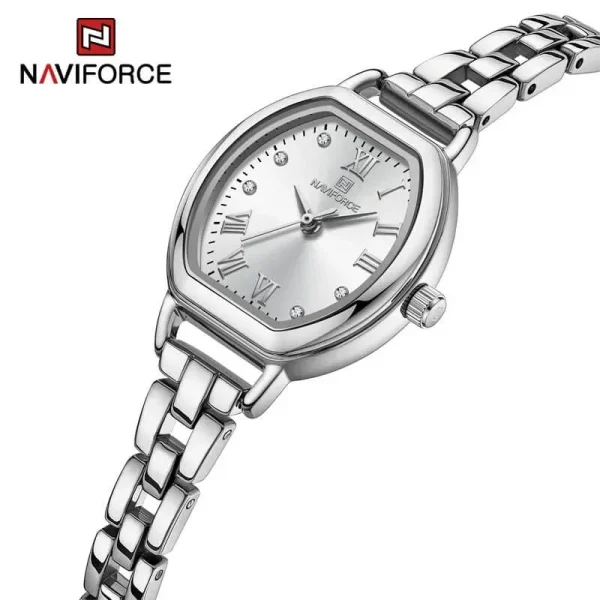 NaviForce NF5035 Women's Elegant Barrel Shaped Dial Rhinestone Bracelete Design Watch - Silver