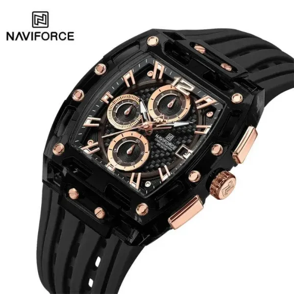 NaviForce NF7105 Tonneau Transparent Chronograph Quartz Watch for Men - Rosegold/Black