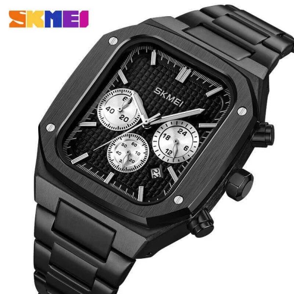 SKMEI 2201 New Business Classic Quartz Movement Date Stopwatch Function Stainless Steel Watch For Men - Black