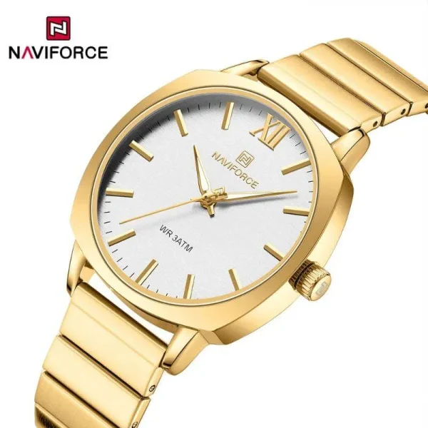 NaviForce NF5044 Elegant Simple Minimalist Dial Stainlees Steel Watch for Women - White/Golden