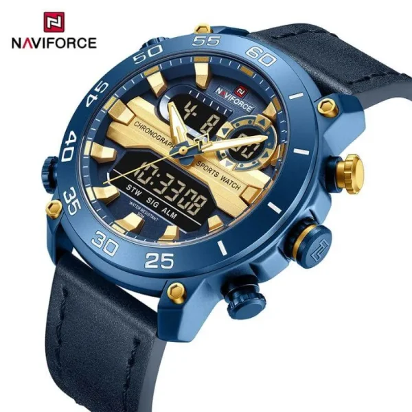 NaviForce NF9235 Men's Multifunction Dual Display Complete Calendar Leather Strap Watch - Blue