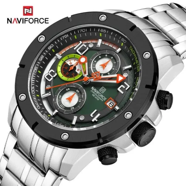 NaviForce NF8056 Business Fashion Chronograph Date Display Stainlees Steel Watch For Men - Green/Silver