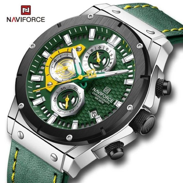 NaviForce NF8027 Men's Novicius Business Edition Leather Strap Chronograph Watch - Green