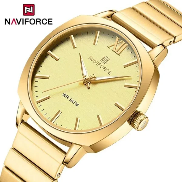 NaviForce NF5044 Elegant Simple Minimalist Dial Stainlees Steel Watch for Women - Golden