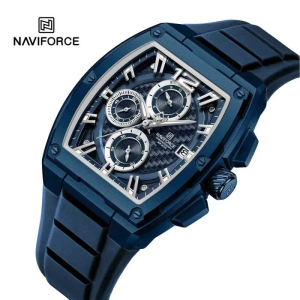 NaviForce NF8050 Fashion Barrel Shape Case Chronograph Silicone Strap Watch For Men - Blue