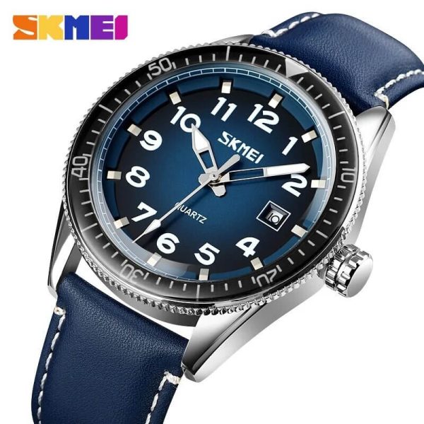 SKMEI 9232 Casual Luminuos Date Display Leather Watch For Men - Blue