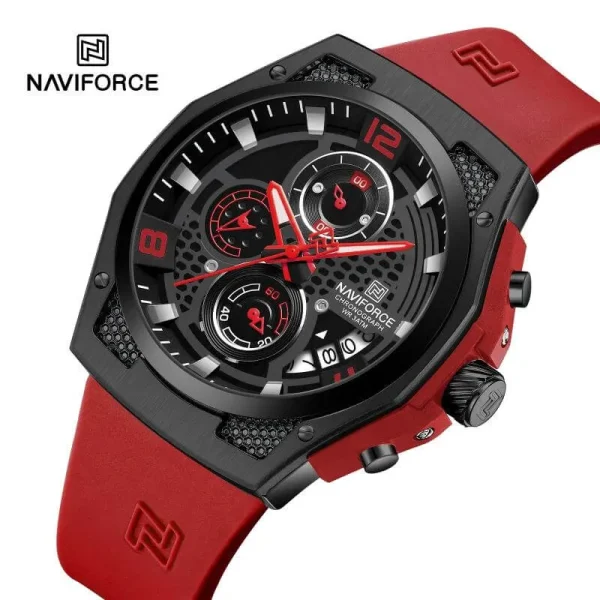 NaviForce NF8051 Men's Fashion Multifunction Chronograph Date Dispaly Silicon Strap Watch - Red