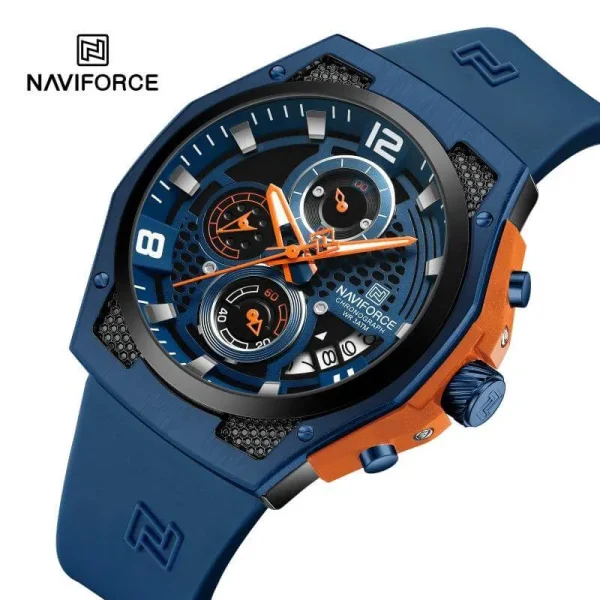 NaviForce NF8051 Men's Fashion Multifunction Chronograph Date Dispaly Silicon Strap Watch - Blue