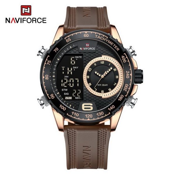 NaviForce NF9199T Men's Creative Silicon Strap Luminous Dual Display Compete Calendar Watch - Brown - Image 2