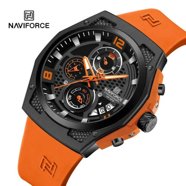 NaviForce NF8051 Men's Fashion Multifunction Chronograph Date Dispaly Silicon Strap Watch - Orange