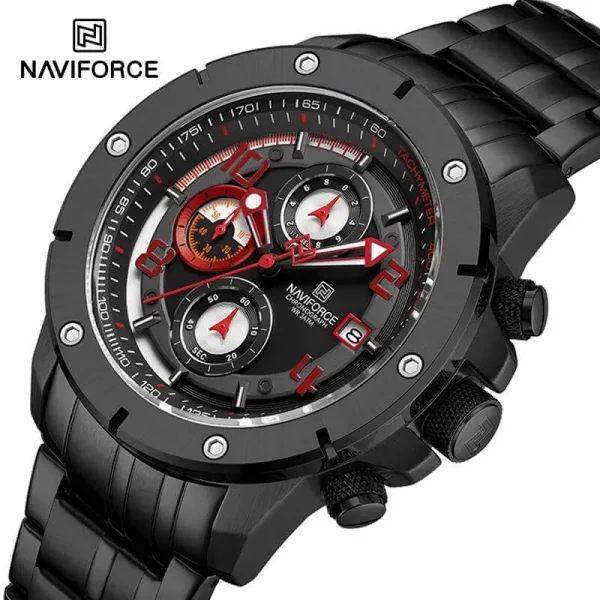 NaviForce NF8056 Business Fashion Chronograph Date Display Stainlees Steel Watch For Men - Red/Black