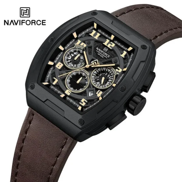 NaviForce NF8053 Men's Stylish Multifunction Barrel Shape Case Chronograph Watch - Black/Dark Brown