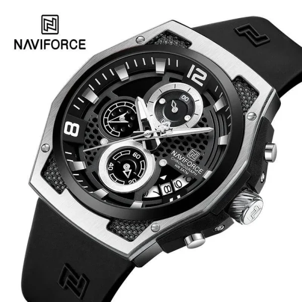 NaviForce NF8051 Men's Fashion Multifunction Chronograph Date Dispaly Silicon Strap Watch - Black