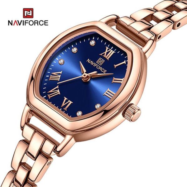 NaviForce NF5035 Women's Elegant Barrel Shaped Dial Rhinestone Bracelete Design Watch - Biue/RoseGold