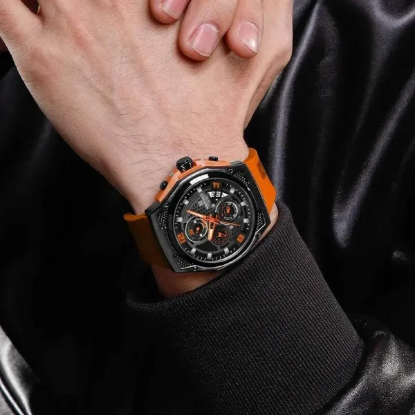 NaviForce NF8051 Men's Fashion Multifunction Chronograph Date Dispaly Silicon Strap Watch - Orange - Image 2