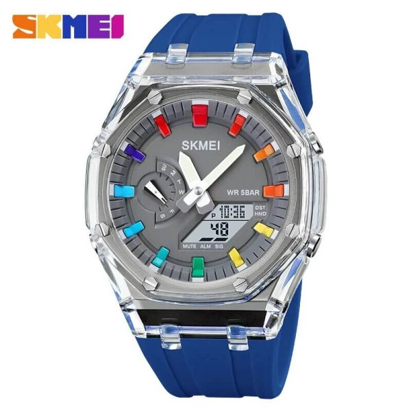 SKMEI 2100 Digital Watch Colorful LED Display Shock Resistant Outdoor Watch For Men - White/Blue