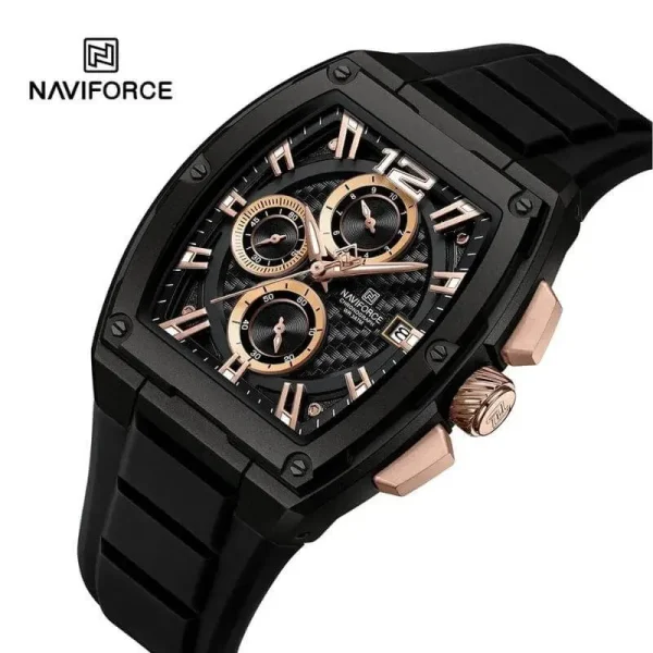 NaviForce NF8050 Fashion Barrel Shape Case Chronograph Silicone Strap Watch For Men - Rosegold/Black