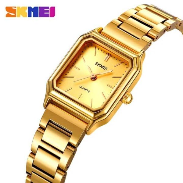 SKMEI 2237 Women's Stylish And Versatile Square Shape Quartz Movement Stainless Steel Watch - Golden