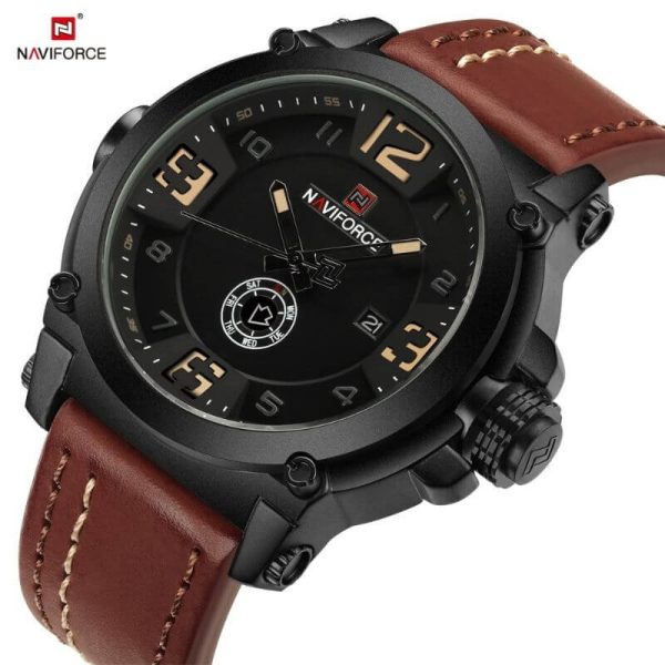 NAVIFORCE NF9099 Day/ Date Function Casual Quartz Watch For Men - Black/Brown