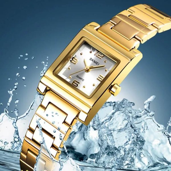 SKMEI 1388 Casual Fashion Analog Display Square Dial Stainless Steel Watch For Women - Golden - Image 2