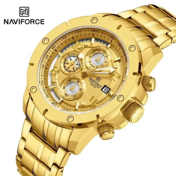 NaviForce NF8056 Business Fashion Chronograph Date Display Stainlees Steel Watch For Men - Golden