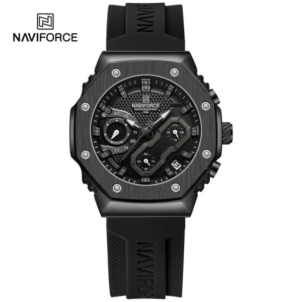 NaviForce NF8035 Women's Fashion Chronograph Date Display Silicone Strap Watch - Black