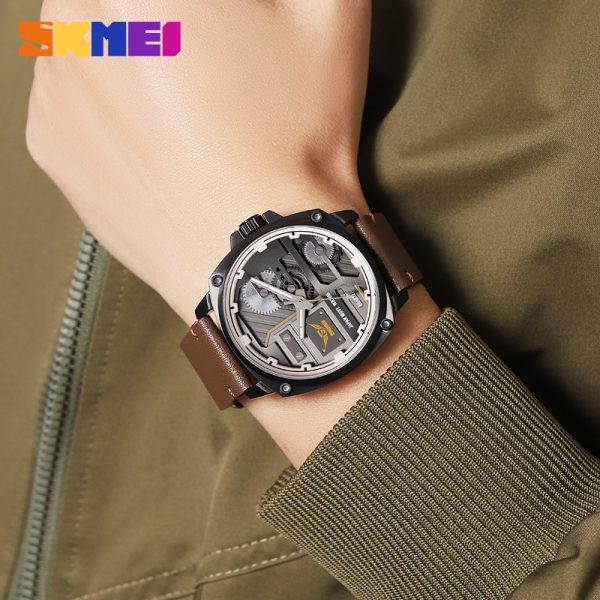 SKMEI 2289 Fashion Sports Casual Leather Strap Quartz Movement Watch For Men - Light Brown - Image 2