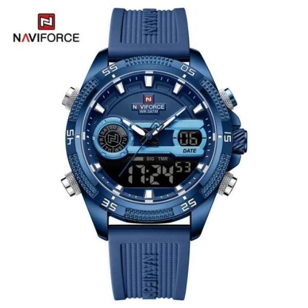 NaviForce NF9223 Men's Fashion Chronograph Digital Analog Luminous Silicon Strap Watch - Blue - Image 2