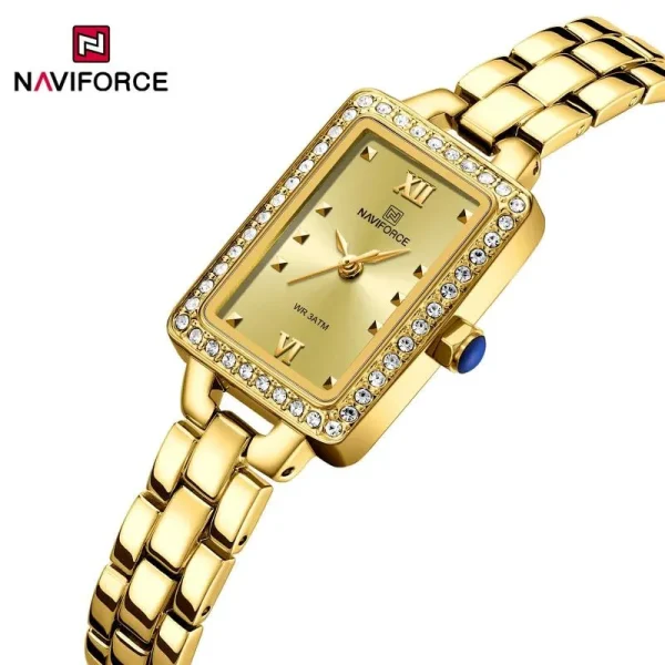 NaviForce NF5043 Women’s Casual Rectangle Dial Diamond Surrounded Stainless Steel Watch - Golden