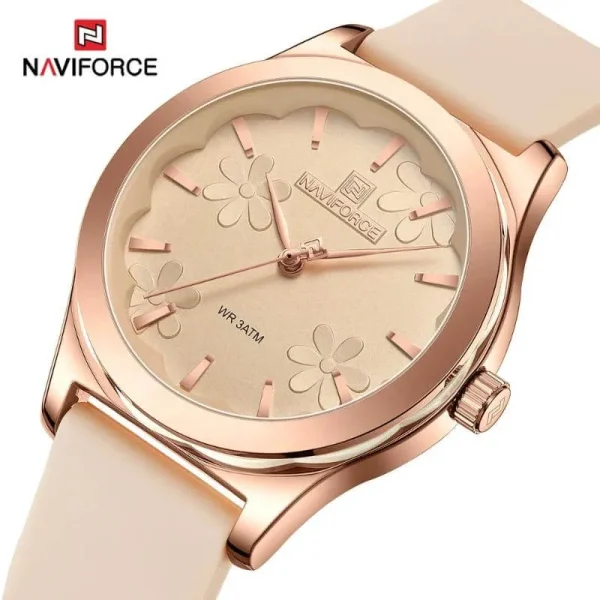 NaviForce NF5051 Women's Elegant Floral Pattern Minimalist Dial Silicon Strap Watch - Rosegold