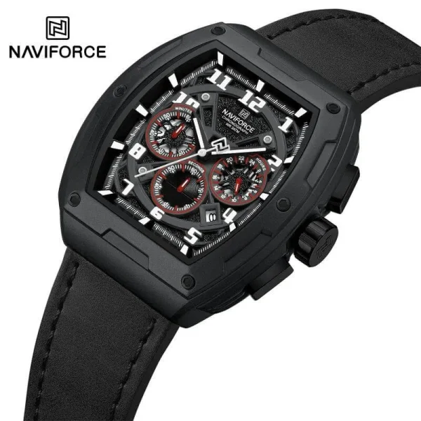 NaviForce NF8053 Men's Stylish Multifunction Barrel Shape Case Chronograph Watch - Black/ White