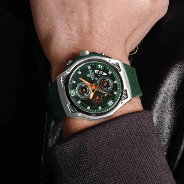 NaviForce NF8051 Men's Fashion Multifunction Chronograph Date Dispaly Silicon Strap Watch - Green - Image 2