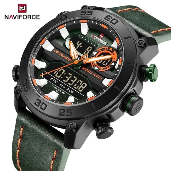 NaviForce NF9235 Men's Multifunction Dual Display Complete Calendar Leather Strap Watch - Green