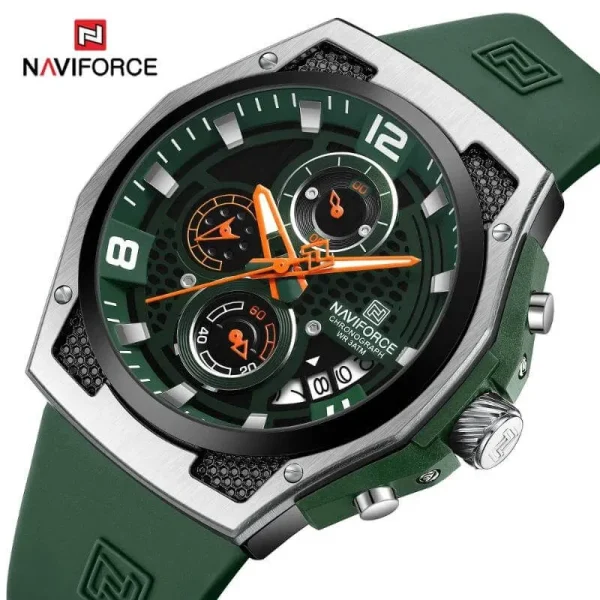 NaviForce NF8051 Men's Fashion Multifunction Chronograph Date Dispaly Silicon Strap Watch - Green