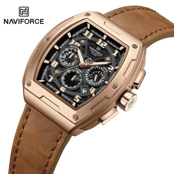 NaviForce NF8053 Men's Stylish Multifunction Barrel Shape Case Chronograph Watch - Brown