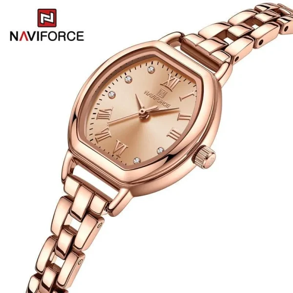 NaviForce NF5035 Women's Elegant Barrel Shaped Dial Rhinestone Bracelete Design Watch - RoseGold