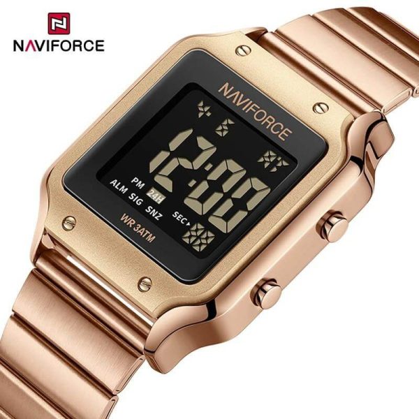 NaviForce NF5046 Women's Digital Movement Square Shape Stainless Steel Watch - Black/Rosegold