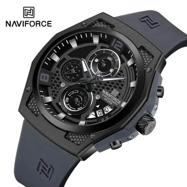 NaviForce NF8051 Men's Fashion Multifunction Chronograph Date Dispaly Silicon Strap Watch - Gray