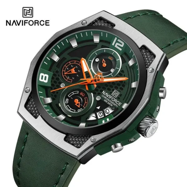 NaviForce NF8051 Men's Fashion Multifunction Chronograph Date Dispaly Leather Strap Watch - Green