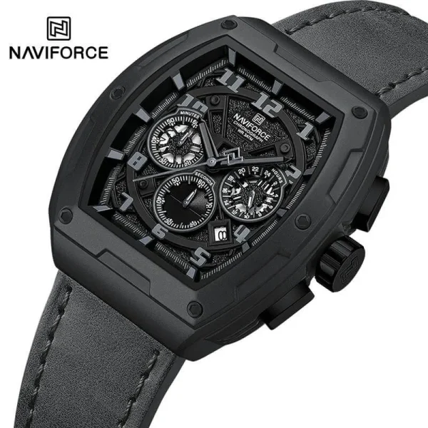 NaviForce NF8053 Men's Stylish Multifunction Barrel Shape Case Chronograph Watch - Black