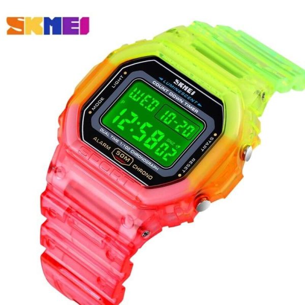 SKMEI 1622 Fashion Electroplated Case Transparent Strap  Digital Wristwatch - Red/Lime