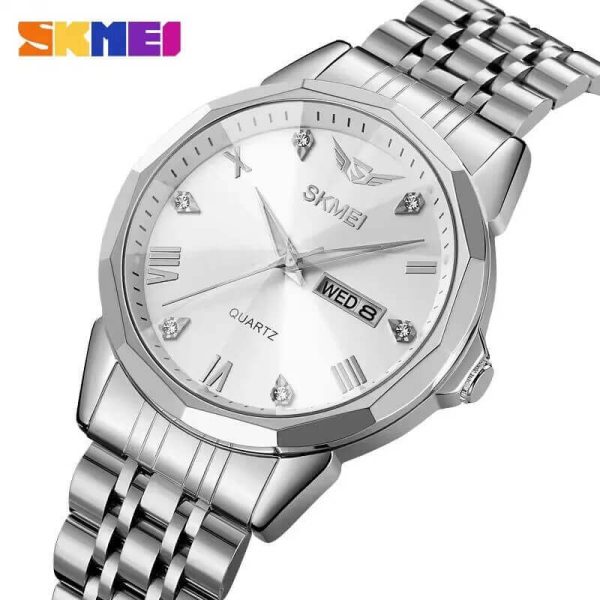 SKMEI 2291 Elegant Fashion Simple Dial Date Week Display Stainless Steel Watch For Men - Silver