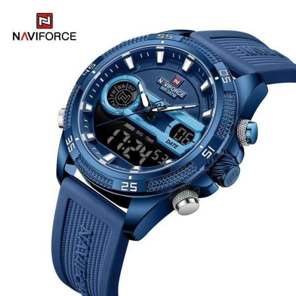 NaviForce NF9223 Men's Fashion Chronograph Digital Analog Luminous Silicon Strap Watch - Blue